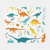 Gestileerde dinosaurussen, bloemenelementen, schat fleece deken (Voorkant (Horizontaal))