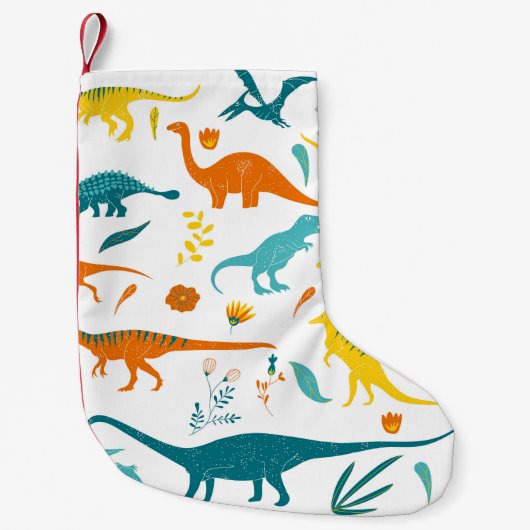 Gestileerde dinosaurussen, bloemenelementen, schat kleine kerstsok (Voorkant)