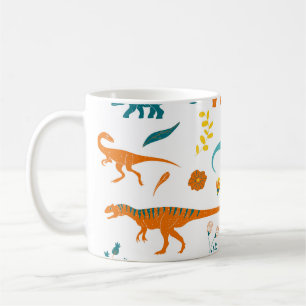 Gestileerde dinosaurussen, bloemenelementen, schat koffiemok