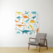 Gestileerde dinosaurussen, bloemenelementen, schat wandkleed (In situ)