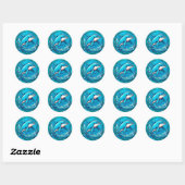 Gestileerde dolfijn zwemt in levendige blauwe golv ronde sticker (Vel)