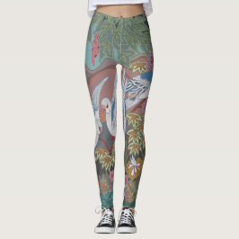 Gestileerde duiven in bloeiende tuin leggings