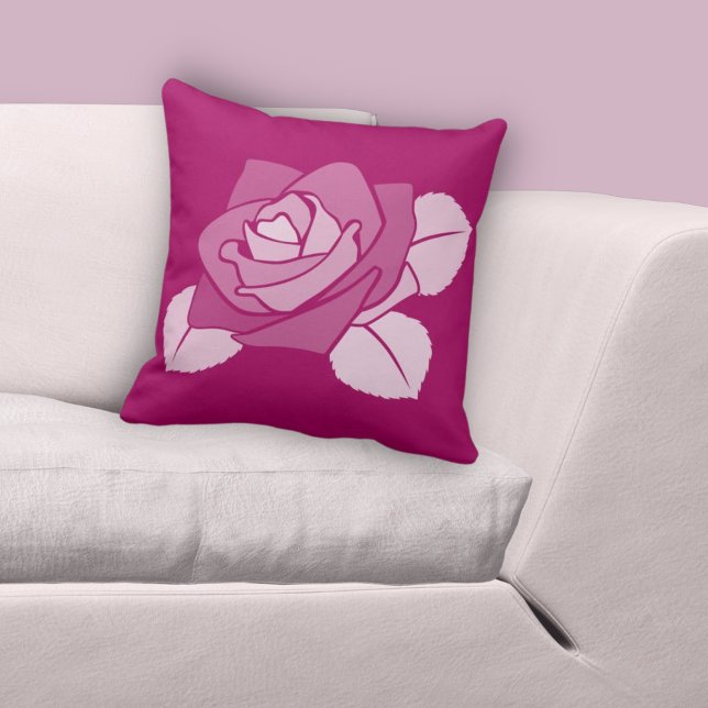 Gestileerde enkele roze botanische Roos Kussen (Stylized Single Pink Botanical Rose Throw Pillow)