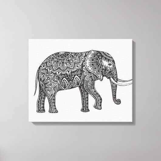 Gestileerde Fantasie Olifant Doodle 6 Canvas Afdruk (Voorkant)