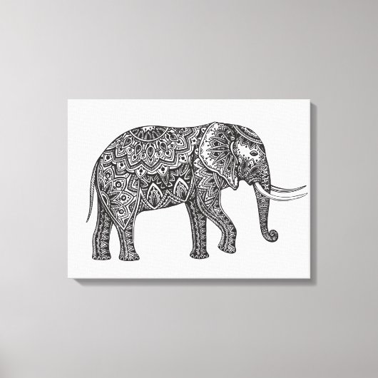 Gestileerde Fantasie Olifant Doodle 6 Canvas Afdruk (Voorkant)