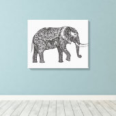 Gestileerde Fantasie Olifant Doodle 6 Canvas Afdruk (Insitu (Houten vloer))