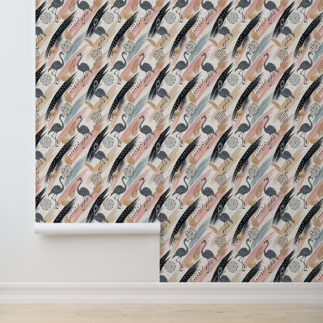 Gestileerde flamingo en penseelstreekpatroon behang (Applicatie)