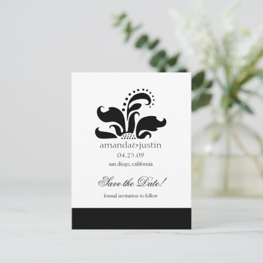 Gestileerde Flower Logo SaveTheDates Aankondigingskaart (Staand voorkant)