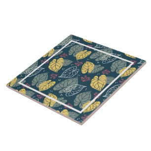 Gestileerde gele en salie-groene tropische bladere tegeltje