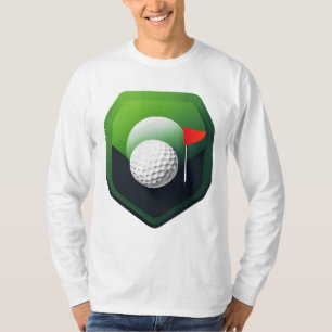 Gestileerde golfbalpictogram met groene achtergron t-shirt