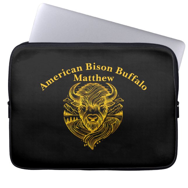 Gestileerde gouden bizon illustratie in Natuur set Laptop Sleeve (Voorkant)