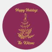 Gestileerde gouden kerstboomvakantie ronde sticker (Voorkant)