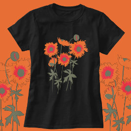 Gestileerde grafische ragged klaprozen sinaasappel t-shirt