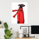 Gestileerde Greyhound-tekening met rode vintagejas Poster (Thuiskantoor)