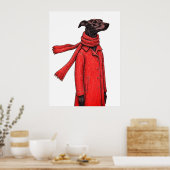 Gestileerde Greyhound-tekening met rode vintagejas Poster (Keuken)
