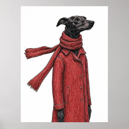 Gestileerde Greyhound-tekening met rode vintagejas Poster