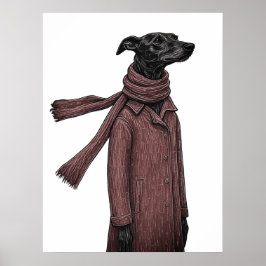 Gestileerde Greyhound-tekening met vintage jas Poster