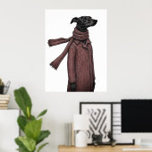 Gestileerde Greyhound-tekening met vintage jas Poster (Thuiskantoor)