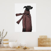 Gestileerde Greyhound-tekening met vintage jas Poster (Keuken)
