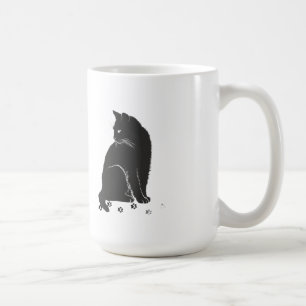 Gestileerde Grijze Kat en Pootafdrukken Shirt met Koffiemok