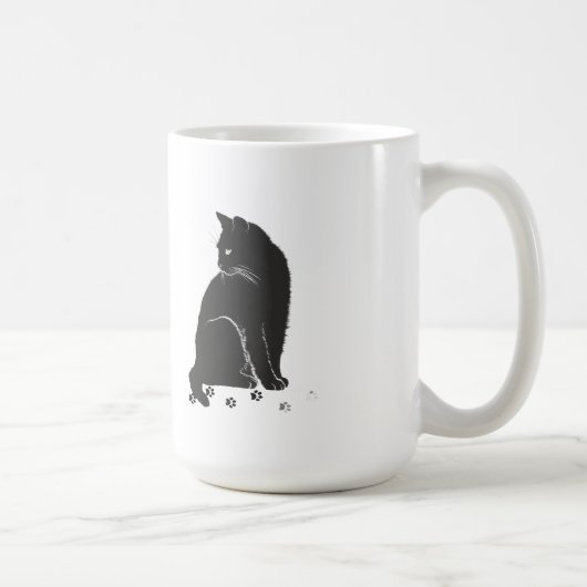 Gestileerde Grijze Kat en Pootafdrukken Shirt met Koffiemok (Rechts)