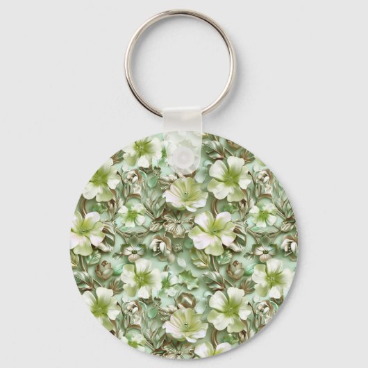 Gestileerde groene bloemen sleutelhanger (Voorkant)