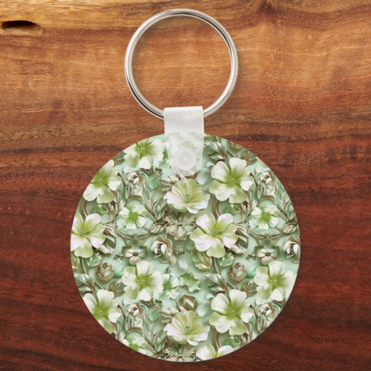 Gestileerde groene bloemen sleutelhanger (Voorkant)