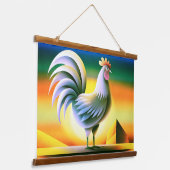 Gestileerde haan tegen levendige zonsondergang hangend wandkleed (Gebogen)