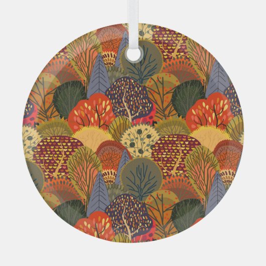 Gestileerde herfstbomen, helder bospatroon. glas ornament (Voorkant)