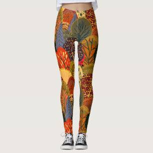 Gestileerde herfstbomen, helder bospatroon. leggings