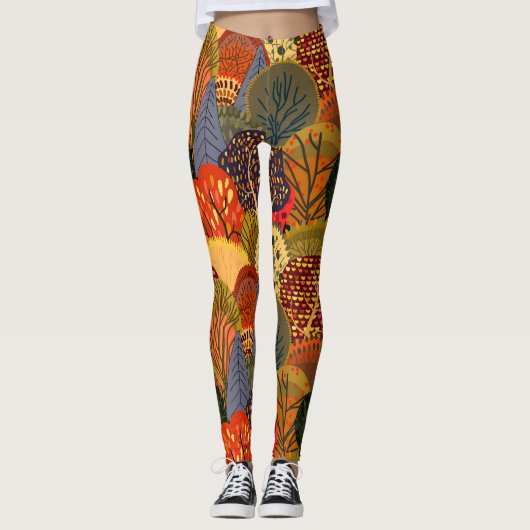 Gestileerde herfstbomen, helder bospatroon. leggings (Voorkant)