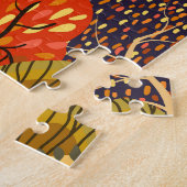 Gestileerde herfstbomen, helder bospatroon. legpuzzel (Zijkant)