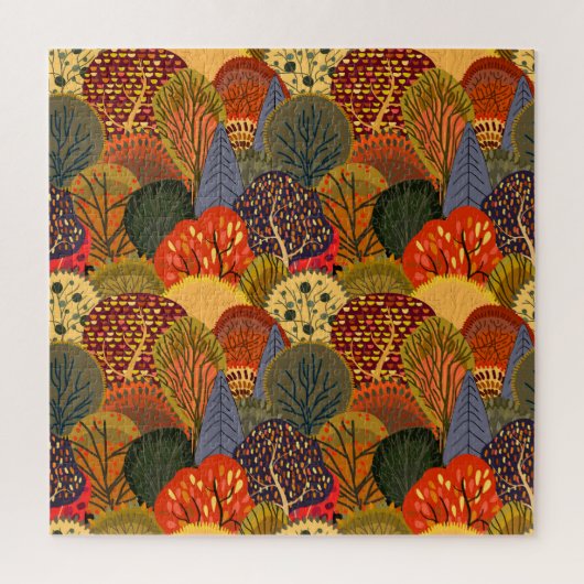 Gestileerde herfstbomen, helder bospatroon. legpuzzel (Verticaal)