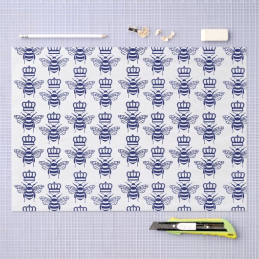  gestileerde hommels met kroon - Blauw Tissuepapier (Craft)