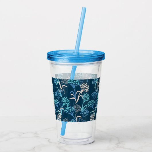 Gestileerde Hydrangea bloemmotief - Elegant Blauw Acryl Drinkbeker (Achterkant)