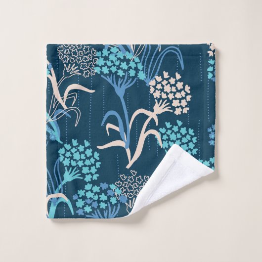 Gestileerde Hydrangea bloemmotief - Elegant Blauw Bad Handdoek (Wasdoekje)