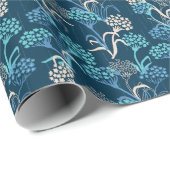 Gestileerde Hydrangea bloemmotief - Elegant Blauw Cadeaupapier (Rol Hoek)