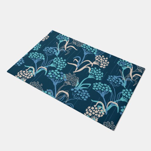 Gestileerde Hydrangea bloemmotief - Elegant Blauw Deurmat (Schuin)