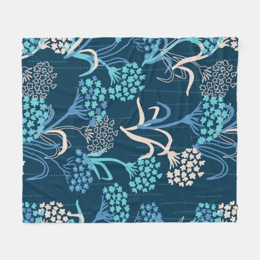 Gestileerde Hydrangea bloemmotief - Elegant Blauw Fleece Deken (Voorkant (Horizontaal))