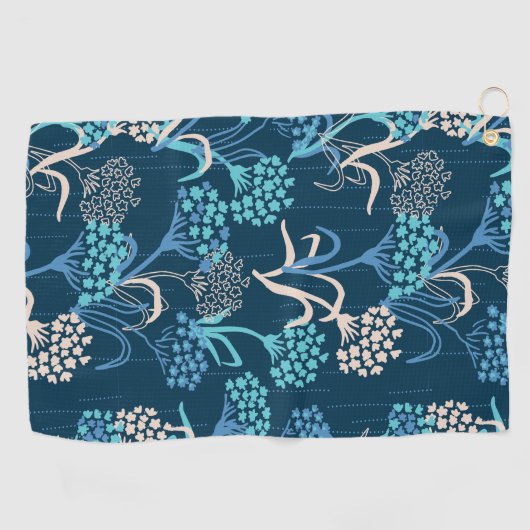 Gestileerde Hydrangea bloemmotief - Elegant Blauw Golfhanddoek (Horizontaal)