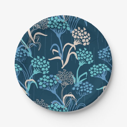 Gestileerde Hydrangea bloemmotief - Elegant Blauw Papieren Bordje (Voorkant)