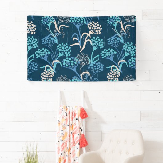 Gestileerde Hydrangea bloemmotief - Elegant Blauw Spandoek (Insitu)