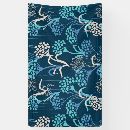 Gestileerde Hydrangea bloemmotief - Elegant Blauw Spandoek (Verticaal)