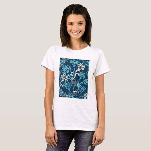 Gestileerde Hydrangea bloemmotief - Elegant Blauw T-shirt (Voorkant volledig)