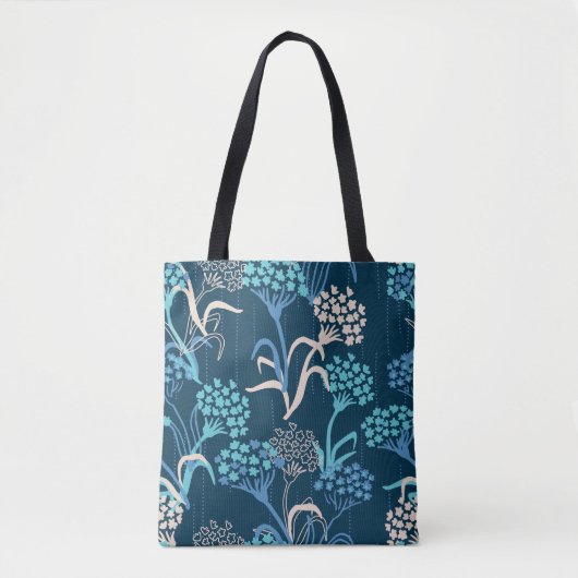 Gestileerde Hydrangea bloemmotief - Elegant Blauw Tote Bag (Voorkant)