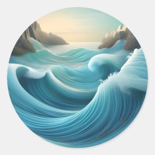 Gestileerde illustratie, boze golven. ronde sticker (Voorkant)