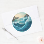 Gestileerde illustratie, boze golven. ronde sticker (Envelop)