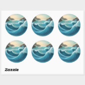 Gestileerde illustratie, boze golven. ronde sticker (Vel)