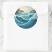 Gestileerde illustratie, boze golven. ronde sticker (Tas)