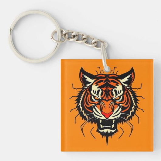 Gestileerde illustratie van een tijgerkop sleutelhanger (voorkant)